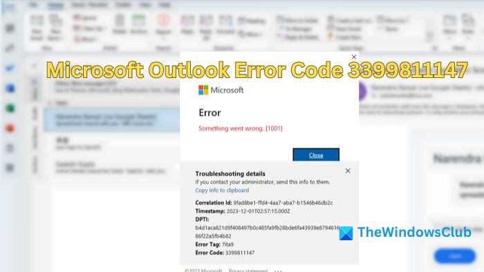 修復 Outlook 錯誤代碼 3399811147