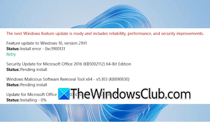 修正 0xc1900131 Windows 更新錯誤