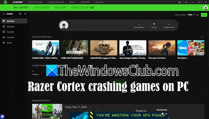 Razer Cortex在PC上崩溃游戏[FIX]