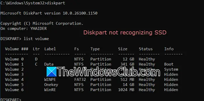 DiskPart在Windows 11中未识别SSD