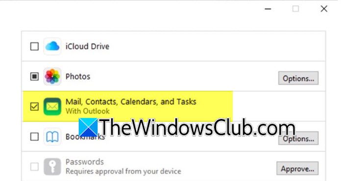 Windows的iCloud未顯示日曆和聯繫人