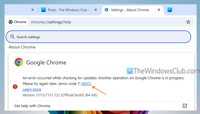错误代码7：0x3c安装或更新Google Chrome